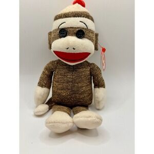 Ty Beanie Babies 8.5" Socks The Sock Monkey Beanbag Plush 2010 With Tags Brown